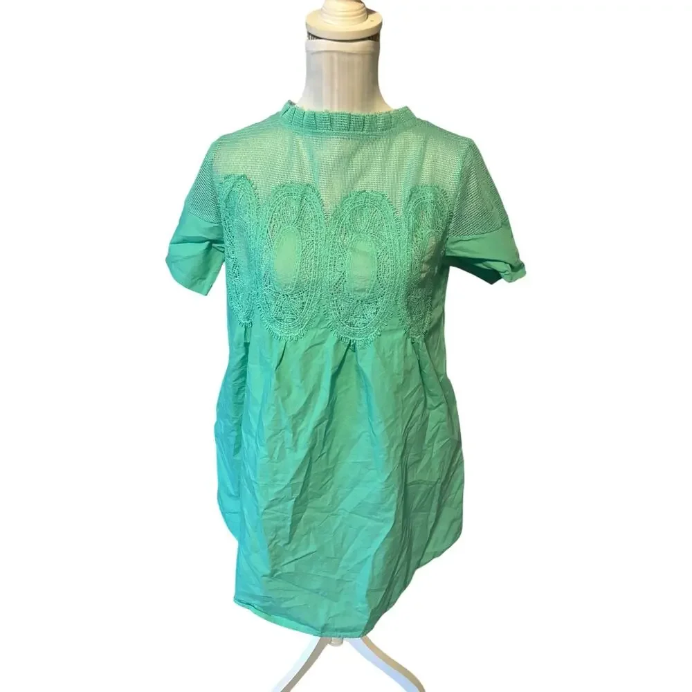 Green Summer Baby doll Dress Size S Lace Top